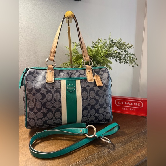 Coach Handbags - Coach Signature Stripe Jade Satchel/Crossbody